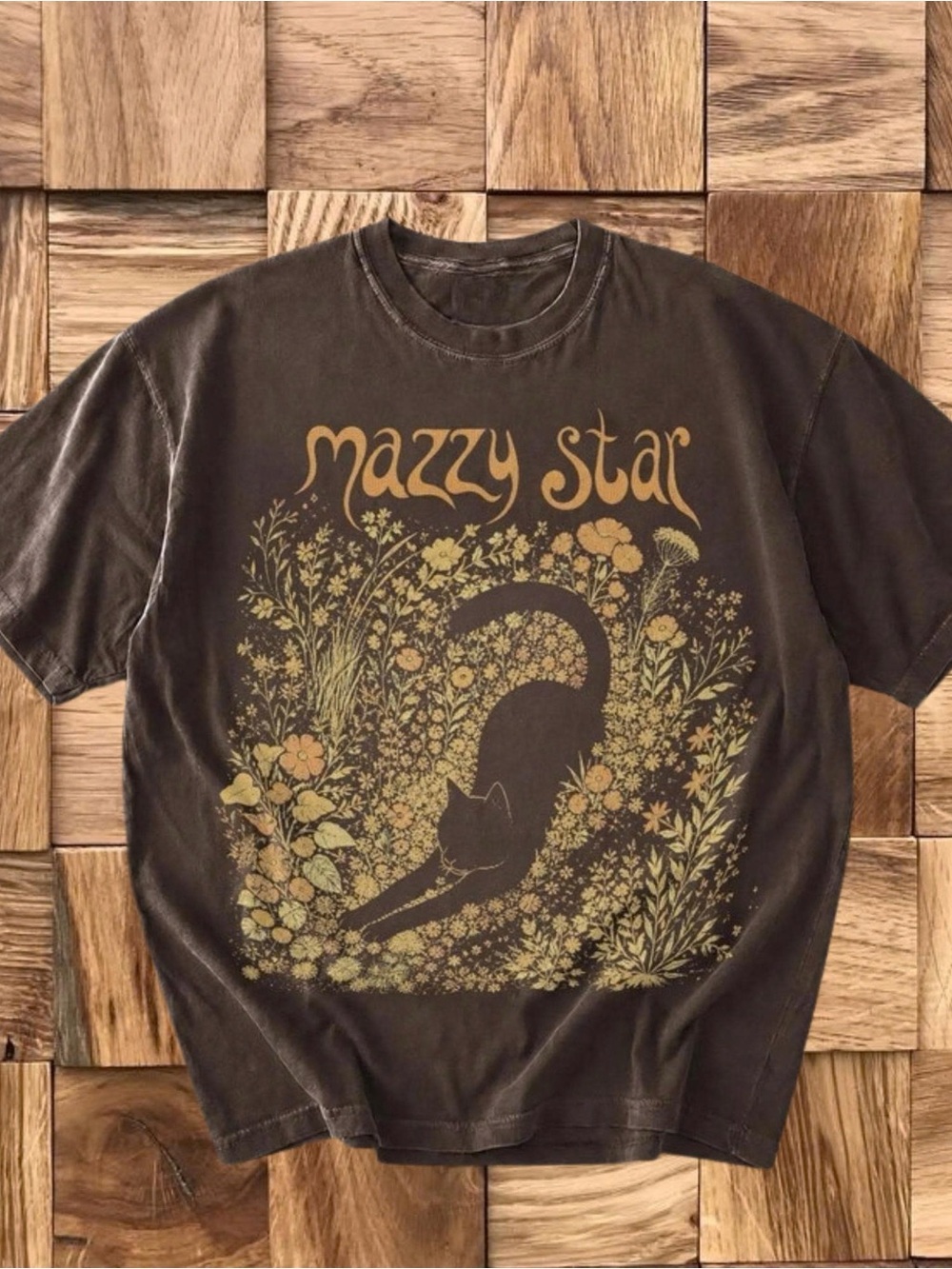 Mazzy Star Band Tee - Vintage Flower Cat Graphic